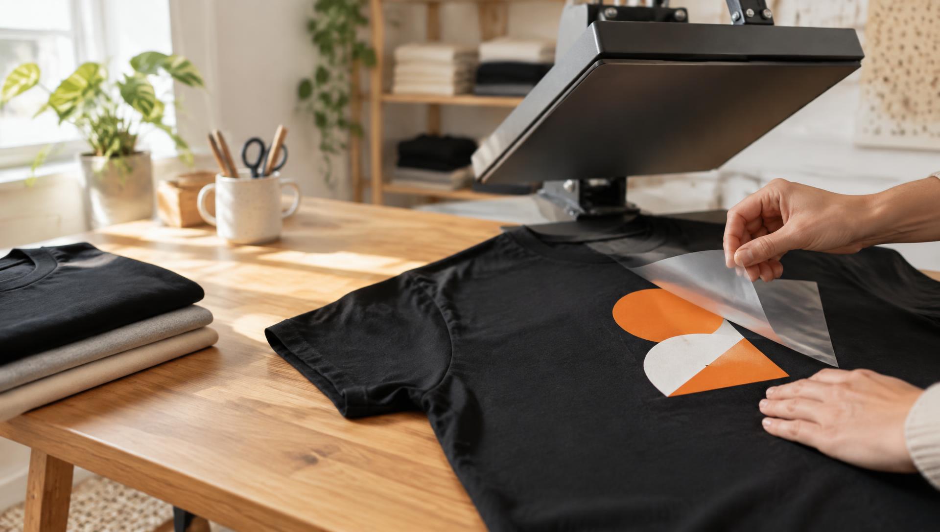 Veredelung eines schwarzen Shirts in der Werkstatt